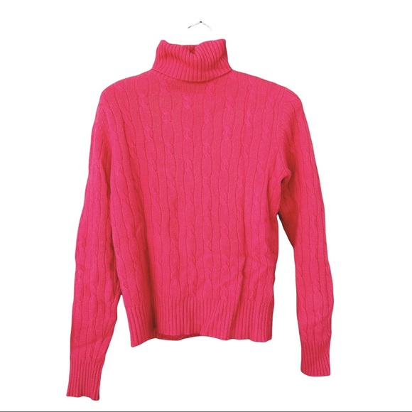 Lord & Taylor 2-ply 100% Cashmere Cable Soft Pink Turtleneck Sweater Size Large - Picture 1 of 5